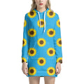 Blue Cute Sunflower Pattern Print Pullover Hoodie Dress