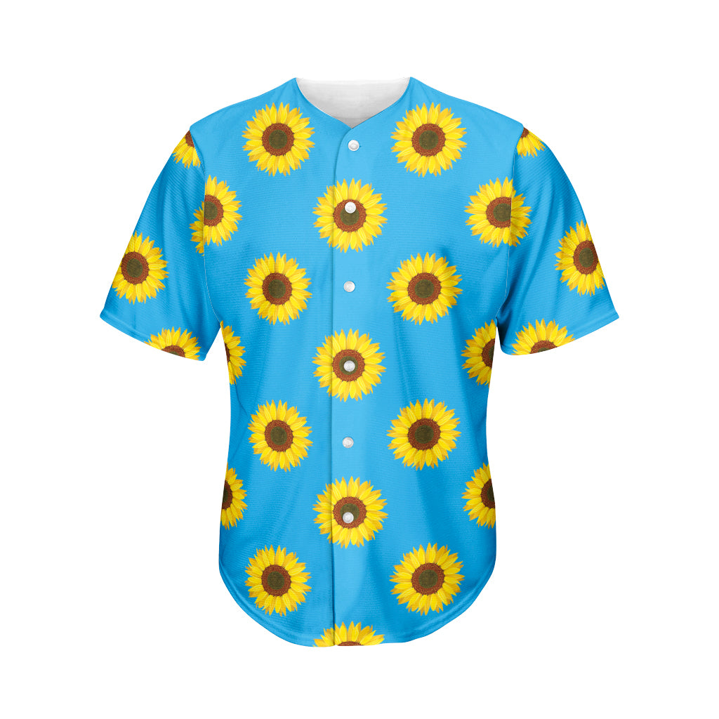 Blue Cute Sunflower Pattern Print Men's Baseball Jersey