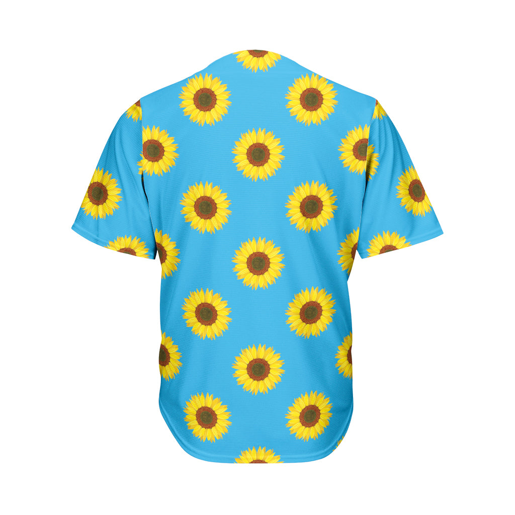 Blue Cute Sunflower Pattern Print Men's Baseball Jersey