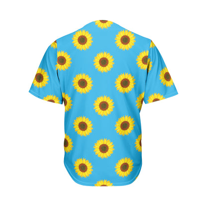Blue Cute Sunflower Pattern Print Men's Baseball Jersey