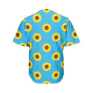 Blue Cute Sunflower Pattern Print Men's Baseball Jersey