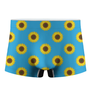 Blue Cute Sunflower Pattern Print Men's Boxer Briefs