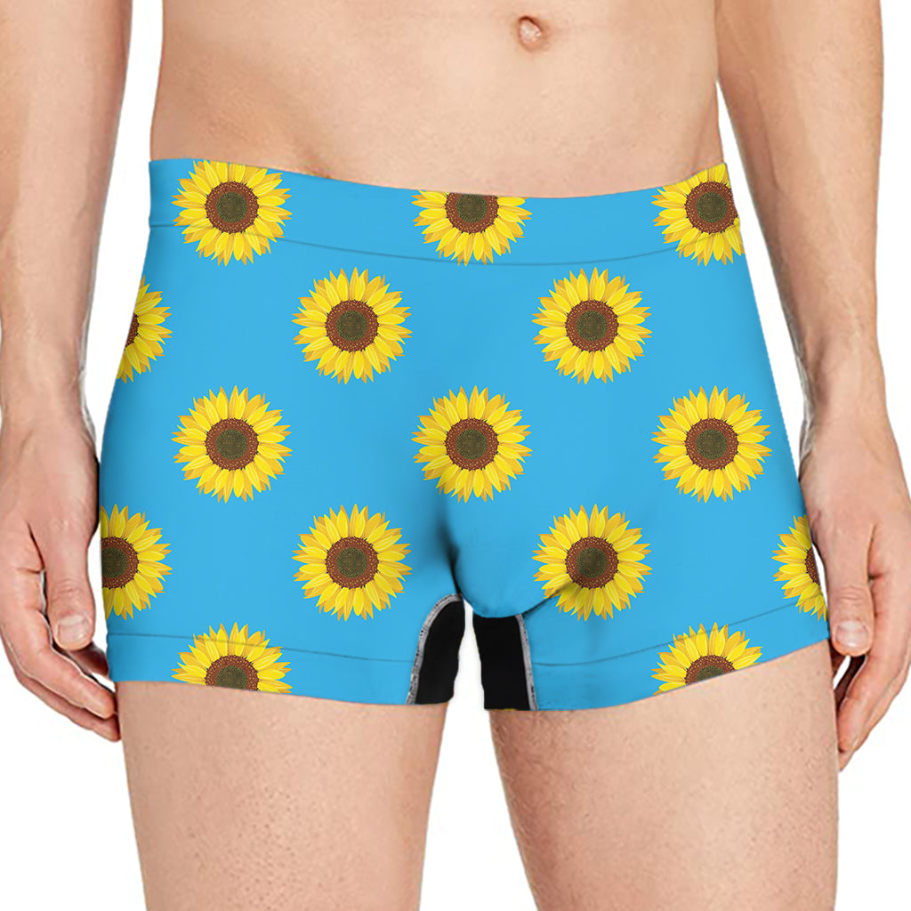 Blue Cute Sunflower Pattern Print Men's Boxer Briefs