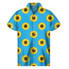Blue Cute Sunflower Pattern Print Men's Short Sleeve Shirt