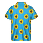 Blue Cute Sunflower Pattern Print Men's Short Sleeve Shirt