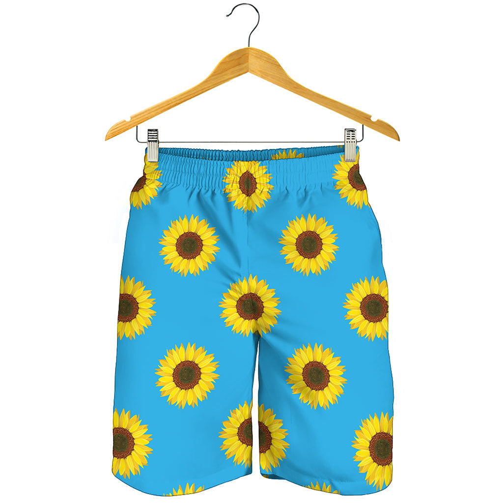 Blue Cute Sunflower Pattern Print Men's Shorts