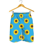 Blue Cute Sunflower Pattern Print Men's Shorts