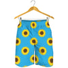 Blue Cute Sunflower Pattern Print Men's Shorts