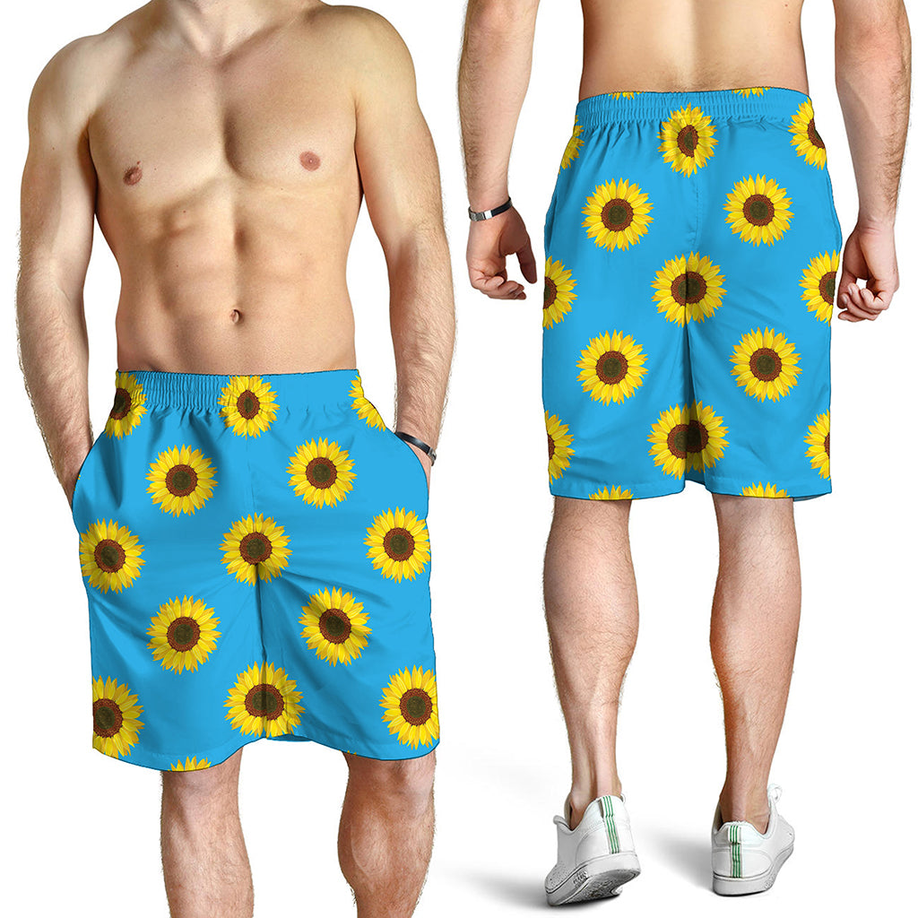 Blue Cute Sunflower Pattern Print Men's Shorts