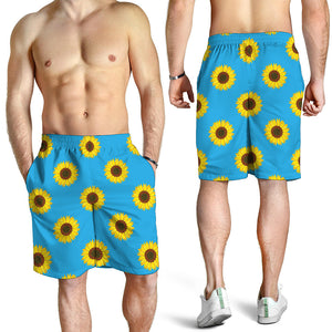 Blue Cute Sunflower Pattern Print Men's Shorts