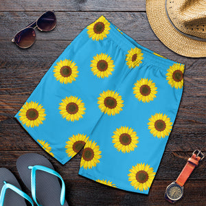 Blue Cute Sunflower Pattern Print Men's Shorts