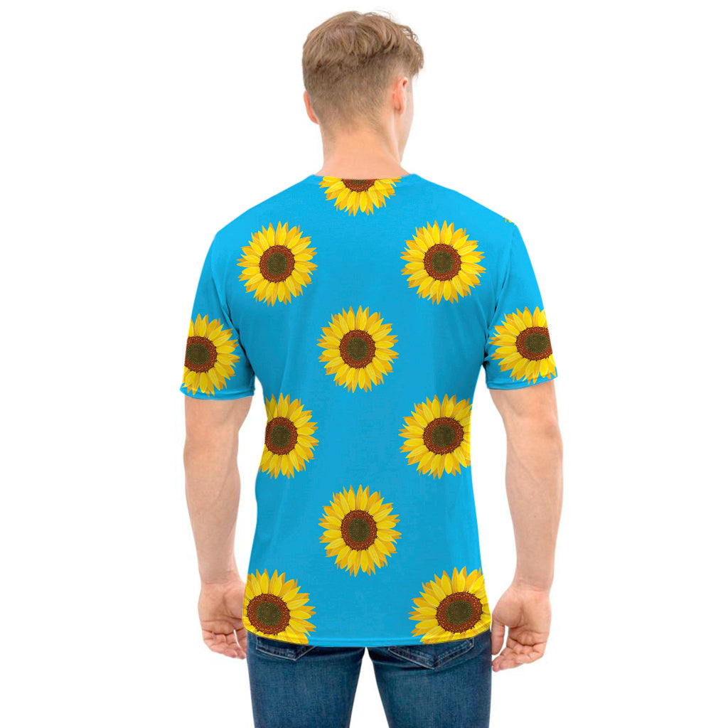 Blue Cute Sunflower Pattern Print Men's T-Shirt