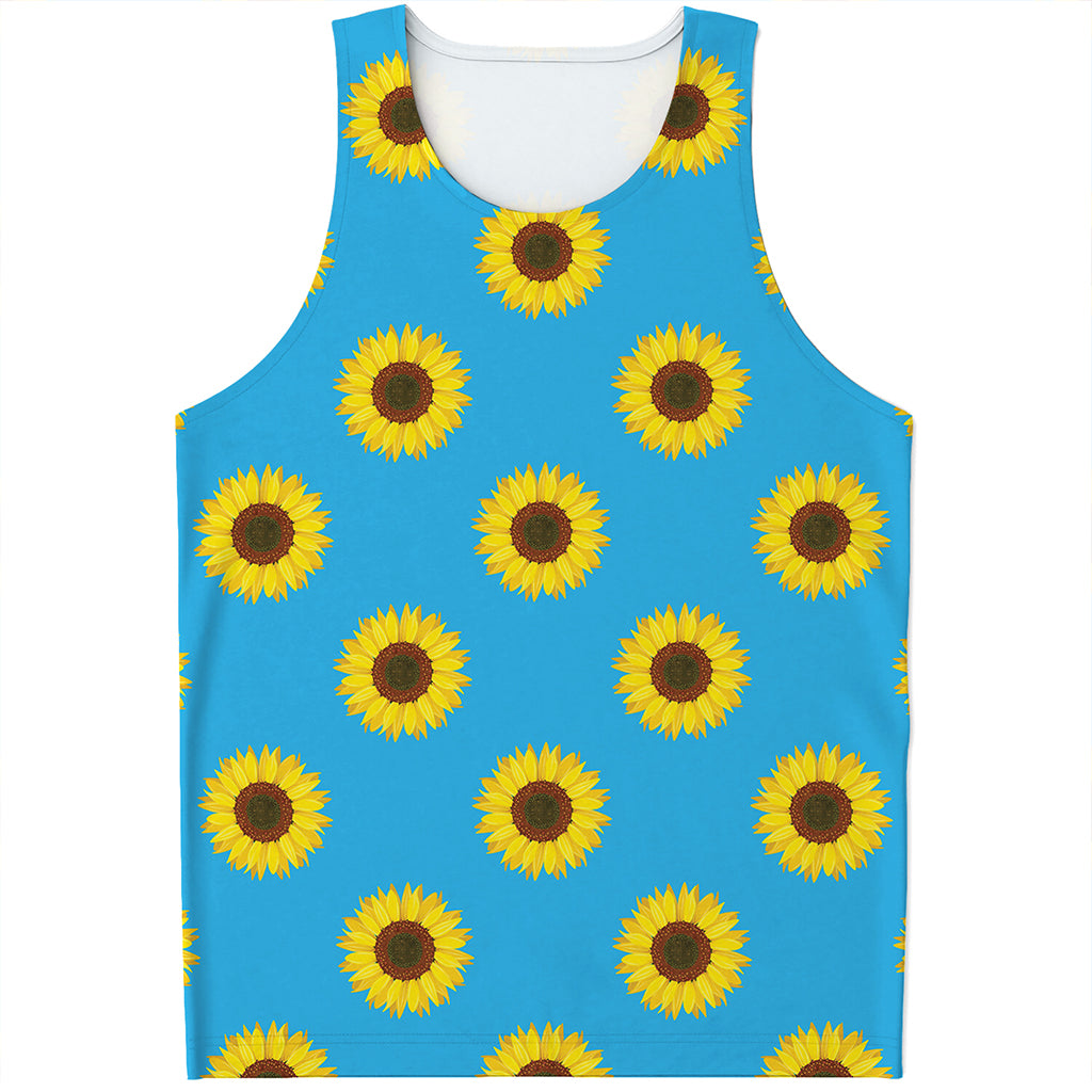 Blue Cute Sunflower Pattern Print Men's Tank Top