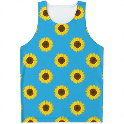 Blue Cute Sunflower Pattern Print Men's Tank Top