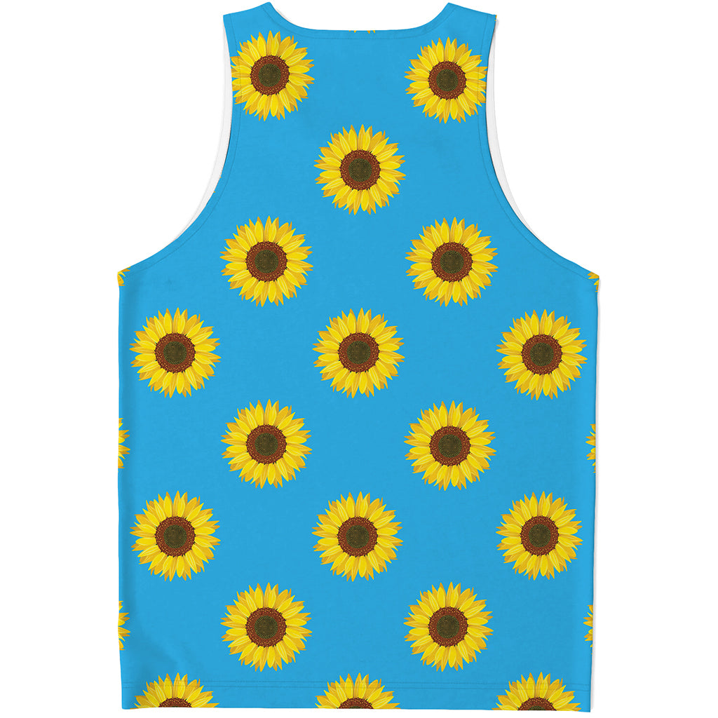 Blue Cute Sunflower Pattern Print Men's Tank Top