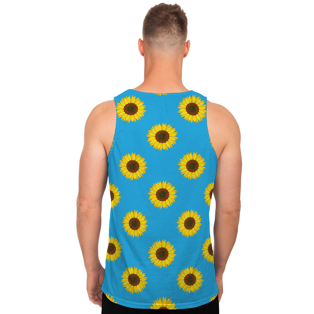 Blue Cute Sunflower Pattern Print Men's Tank Top