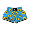 Blue Cute Sunflower Pattern Print Muay Thai Boxing Shorts