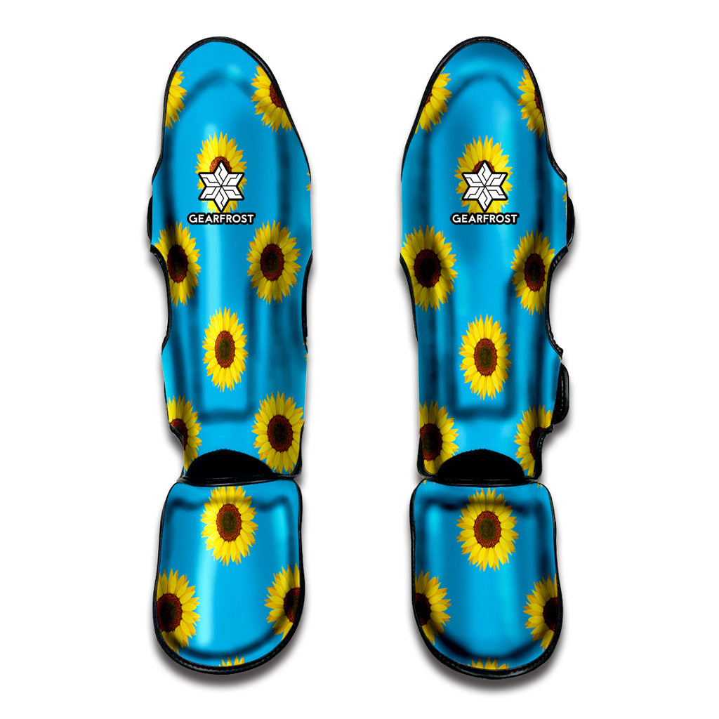 Blue Cute Sunflower Pattern Print Muay Thai Shin Guard