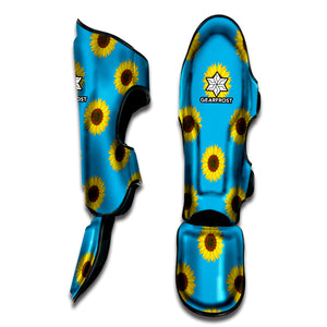 Blue Cute Sunflower Pattern Print Muay Thai Shin Guard