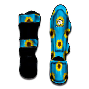 Blue Cute Sunflower Pattern Print Muay Thai Shin Guard