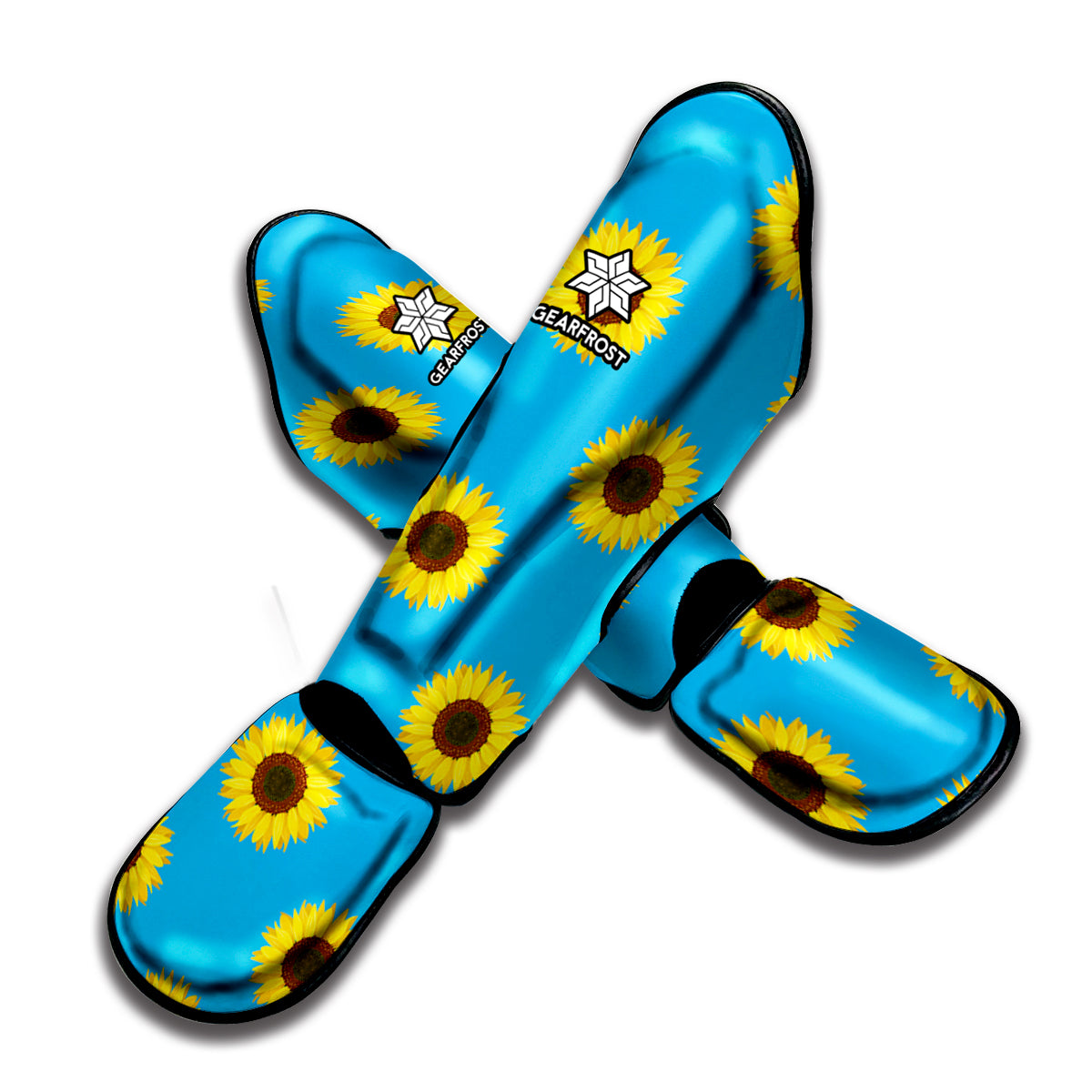 Blue Cute Sunflower Pattern Print Muay Thai Shin Guard