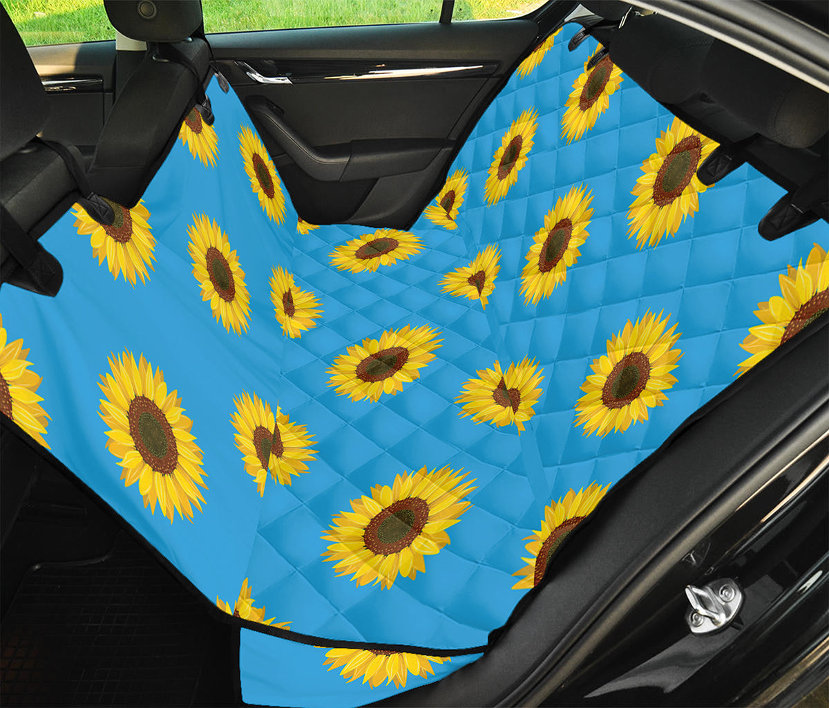 Blue Cute Sunflower Pattern Print Pet Car Back Seat Cover