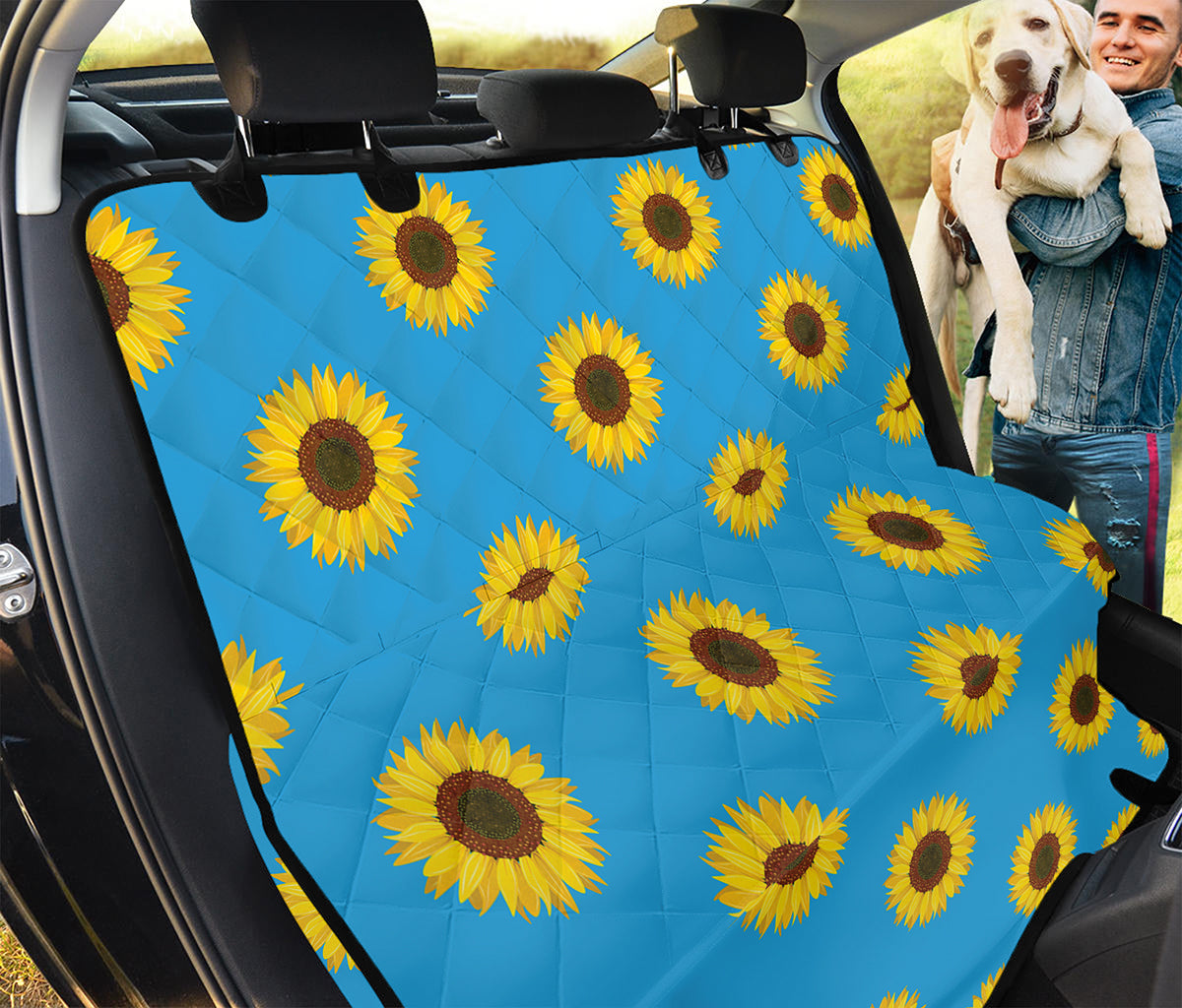 Blue Cute Sunflower Pattern Print Pet Car Back Seat Cover