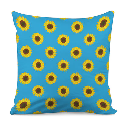 Blue Cute Sunflower Pattern Print Pillow Cover