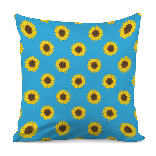 Blue Cute Sunflower Pattern Print Pillow Cover