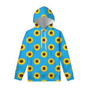 Blue Cute Sunflower Pattern Print Pullover Hoodie