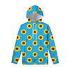 Blue Cute Sunflower Pattern Print Pullover Hoodie