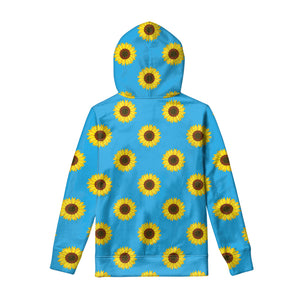 Blue Cute Sunflower Pattern Print Pullover Hoodie