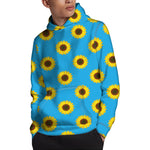 Blue Cute Sunflower Pattern Print Pullover Hoodie