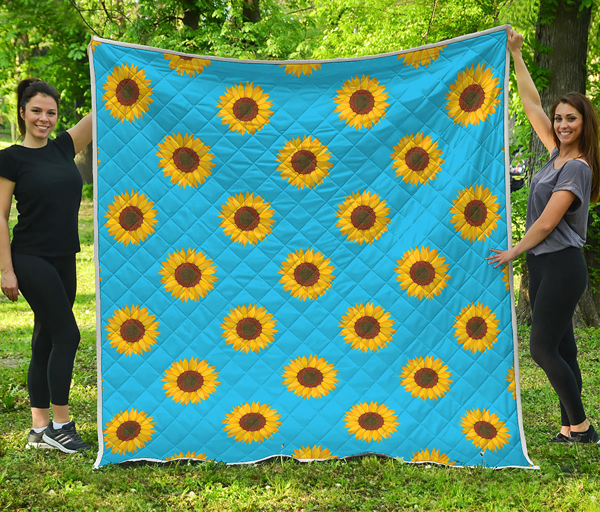 Blue Cute Sunflower Pattern Print Quilt