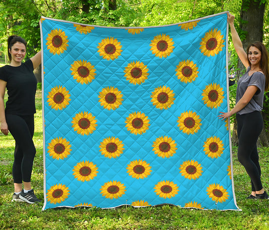 Blue Cute Sunflower Pattern Print Quilt