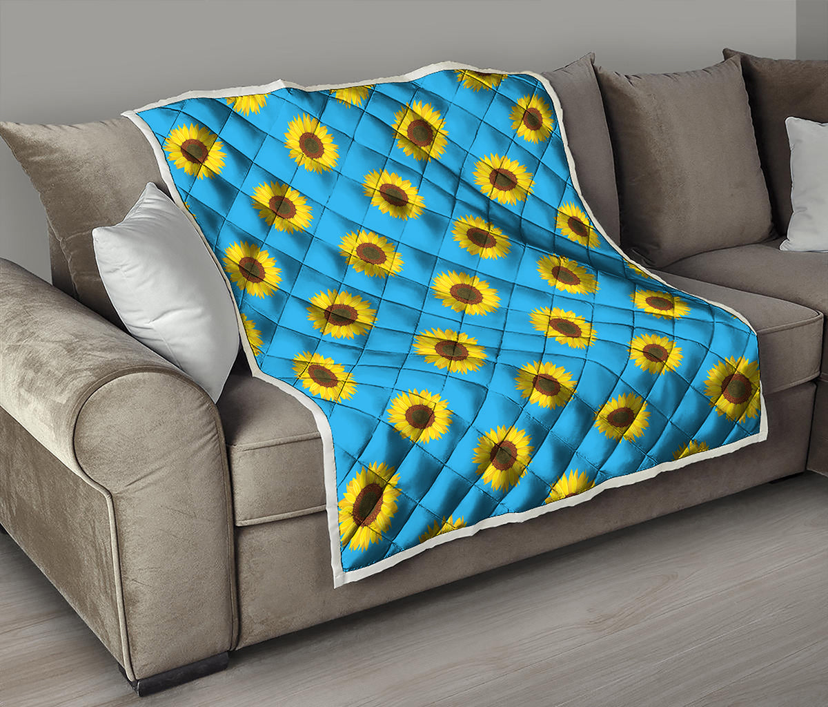 Blue Cute Sunflower Pattern Print Quilt