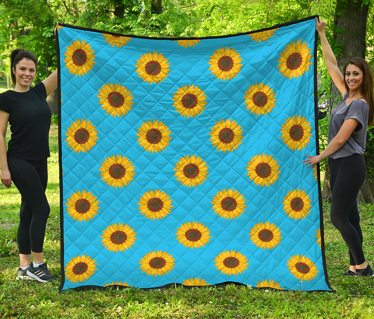 Blue Cute Sunflower Pattern Print Quilt