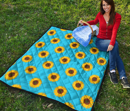 Blue Cute Sunflower Pattern Print Quilt