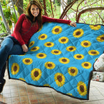 Blue Cute Sunflower Pattern Print Quilt