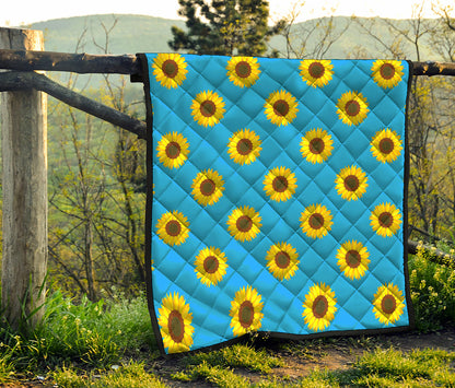 Blue Cute Sunflower Pattern Print Quilt