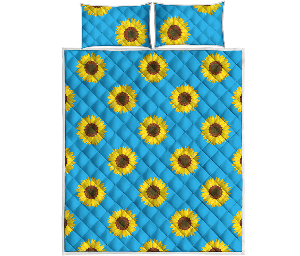 Blue Cute Sunflower Pattern Print Quilt Bed Set