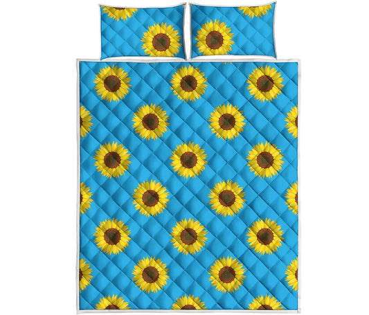 Blue Cute Sunflower Pattern Print Quilt Bed Set