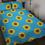 Blue Cute Sunflower Pattern Print Quilt Bed Set