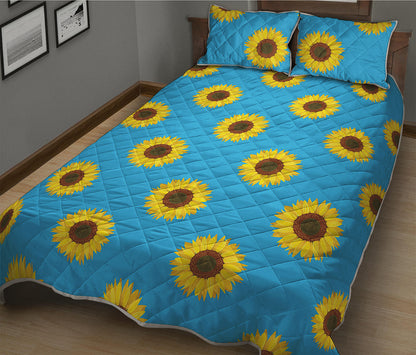 Blue Cute Sunflower Pattern Print Quilt Bed Set