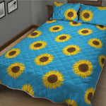 Blue Cute Sunflower Pattern Print Quilt Bed Set