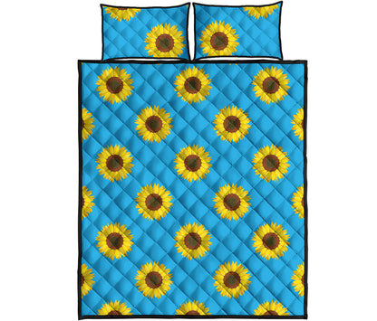 Blue Cute Sunflower Pattern Print Quilt Bed Set