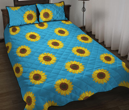 Blue Cute Sunflower Pattern Print Quilt Bed Set