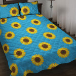 Blue Cute Sunflower Pattern Print Quilt Bed Set