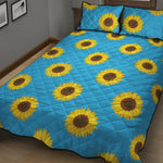 Blue Cute Sunflower Pattern Print Quilt Bed Set