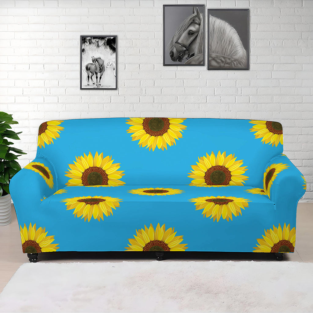 Blue Cute Sunflower Pattern Print Sofa Cover